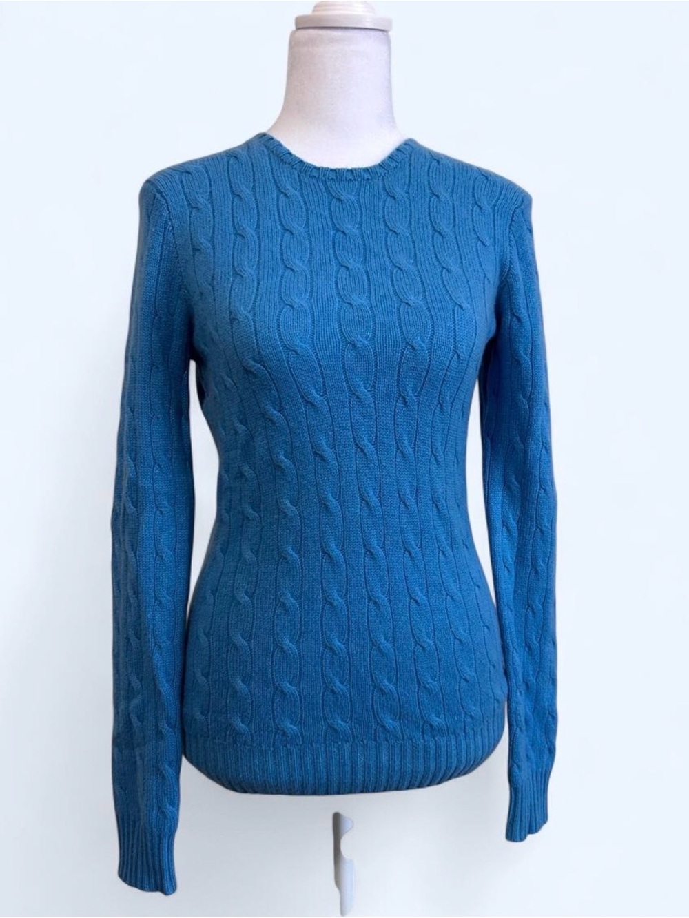 Ralph Lauren Black Label 100% Cashmere Cable Knit Sweater Blue M Quiet Luxury